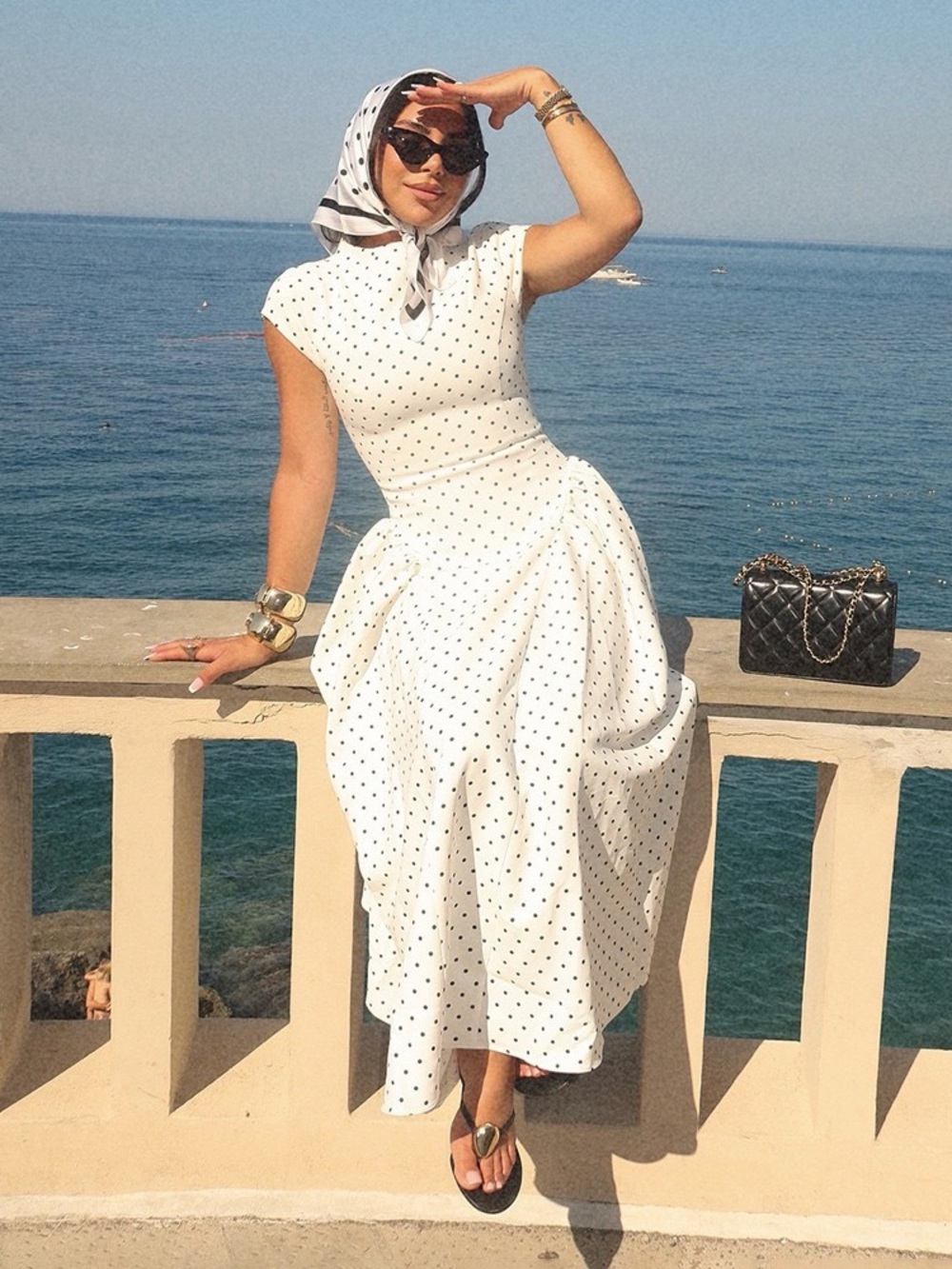 Elegant White Polka Dot Maxi Dress - Picture 4 of 16